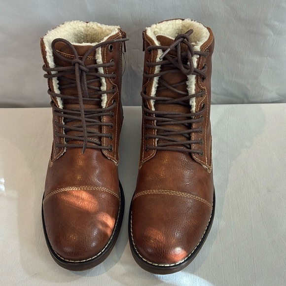 Dexter faux brown leather faux Sherpa lined ankle boots lace up & zip up Size 9 - Picture 2 of 16